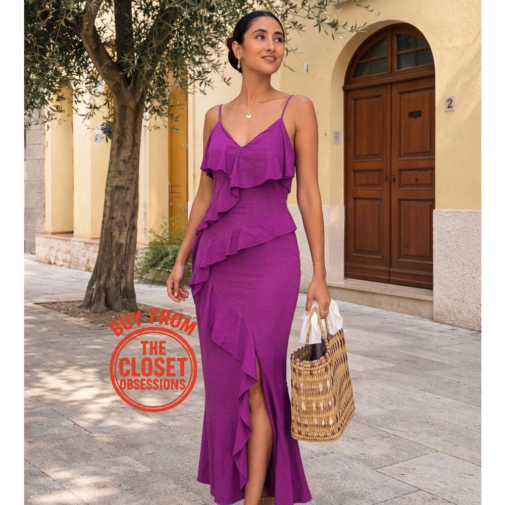 ZARA Blogger Fave Linen Blend Ruffle Midi Dress NWT